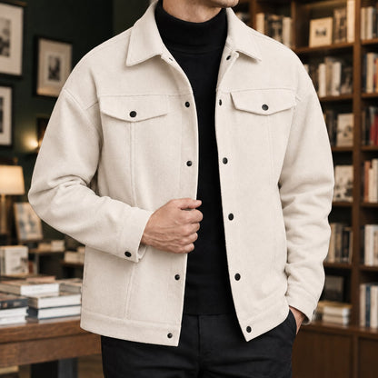 Cream snap front utility jacket