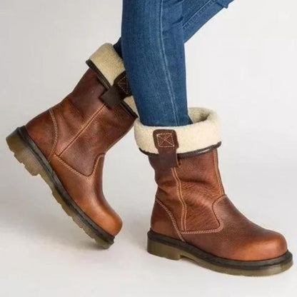 Ankle Boots with Faux Shearling Cuff, Warm Pull-On Boots 2
