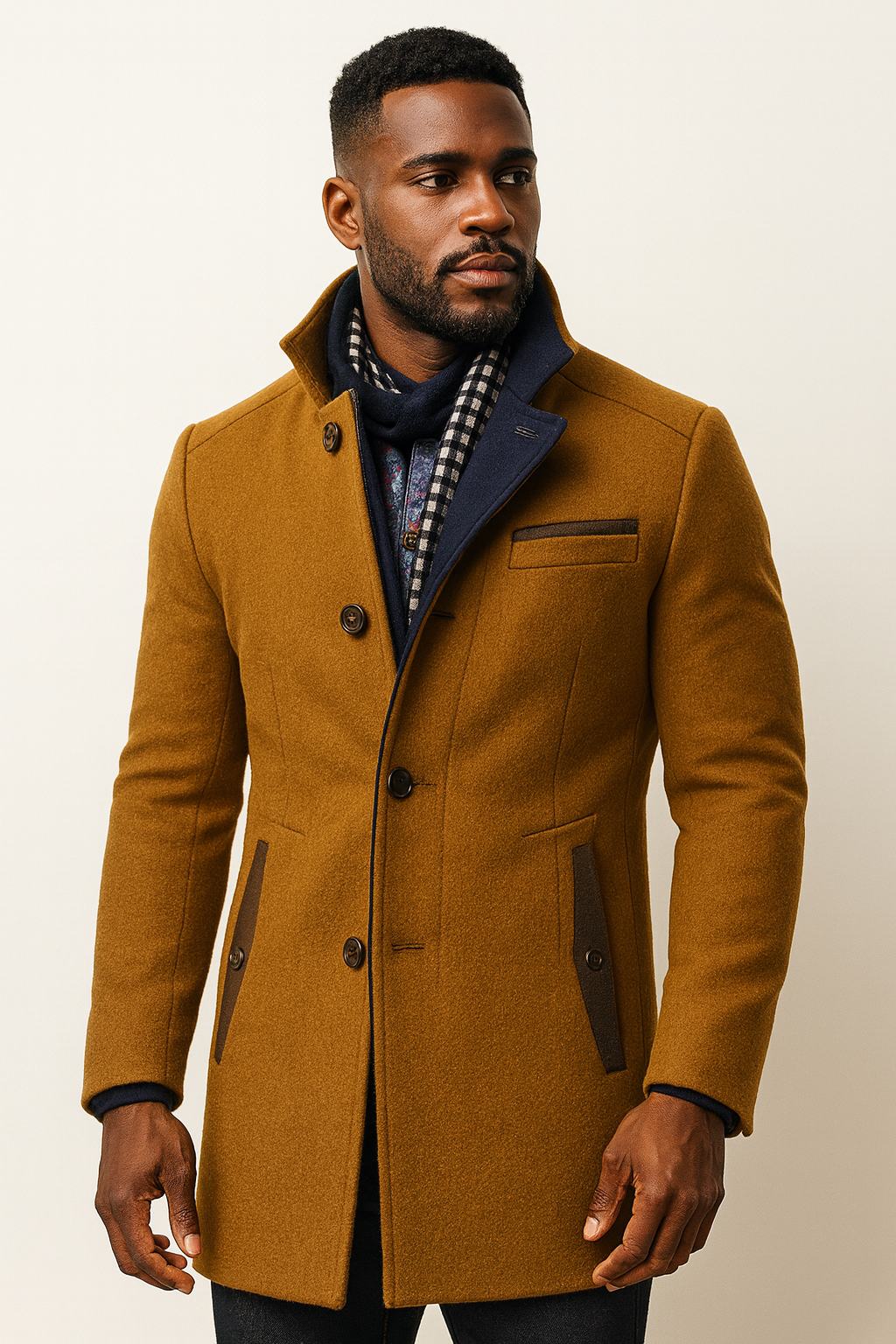 Men's Wool Blend Winter Overcoat with Stand Collar 15