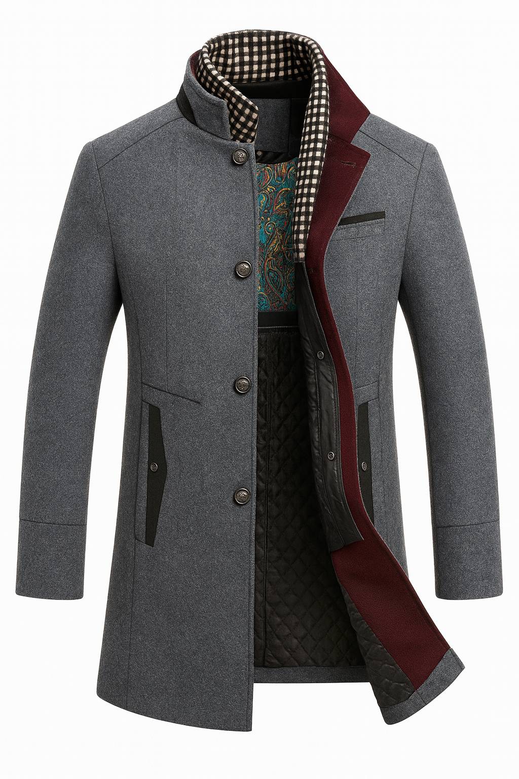 Men's Wool Blend Winter Overcoat with Stand Collar 4