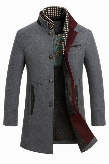 Men's Wool Blend Winter Overcoat with Stand Collar 4