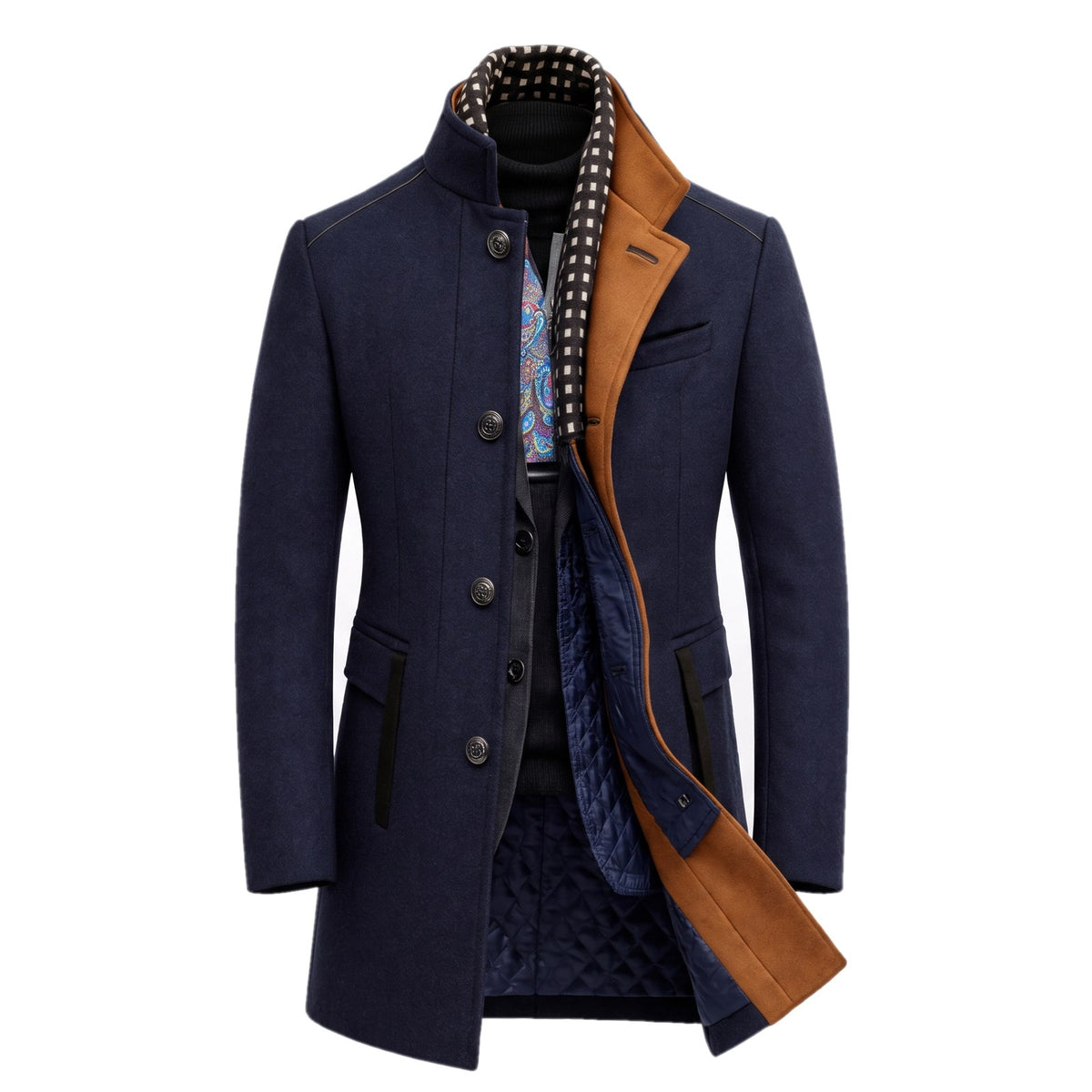 Men's Wool Blend Winter Overcoat with Stand Collar 1