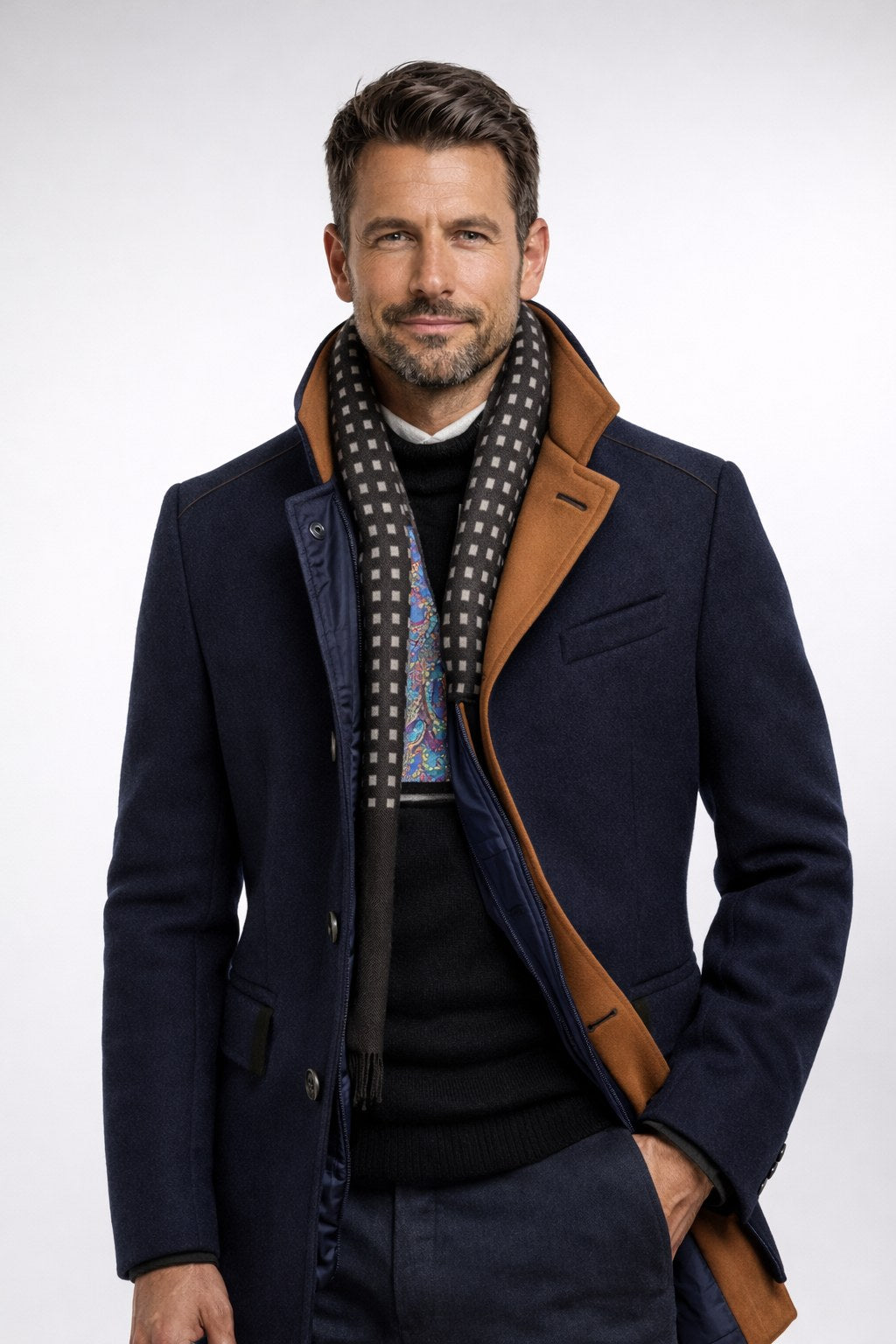 Men's Wool Blend Winter Overcoat with Stand Collar 12