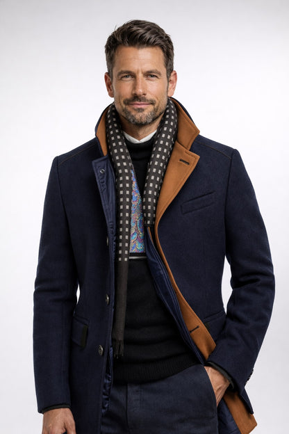 Men's Wool Blend Winter Overcoat with Stand Collar 12