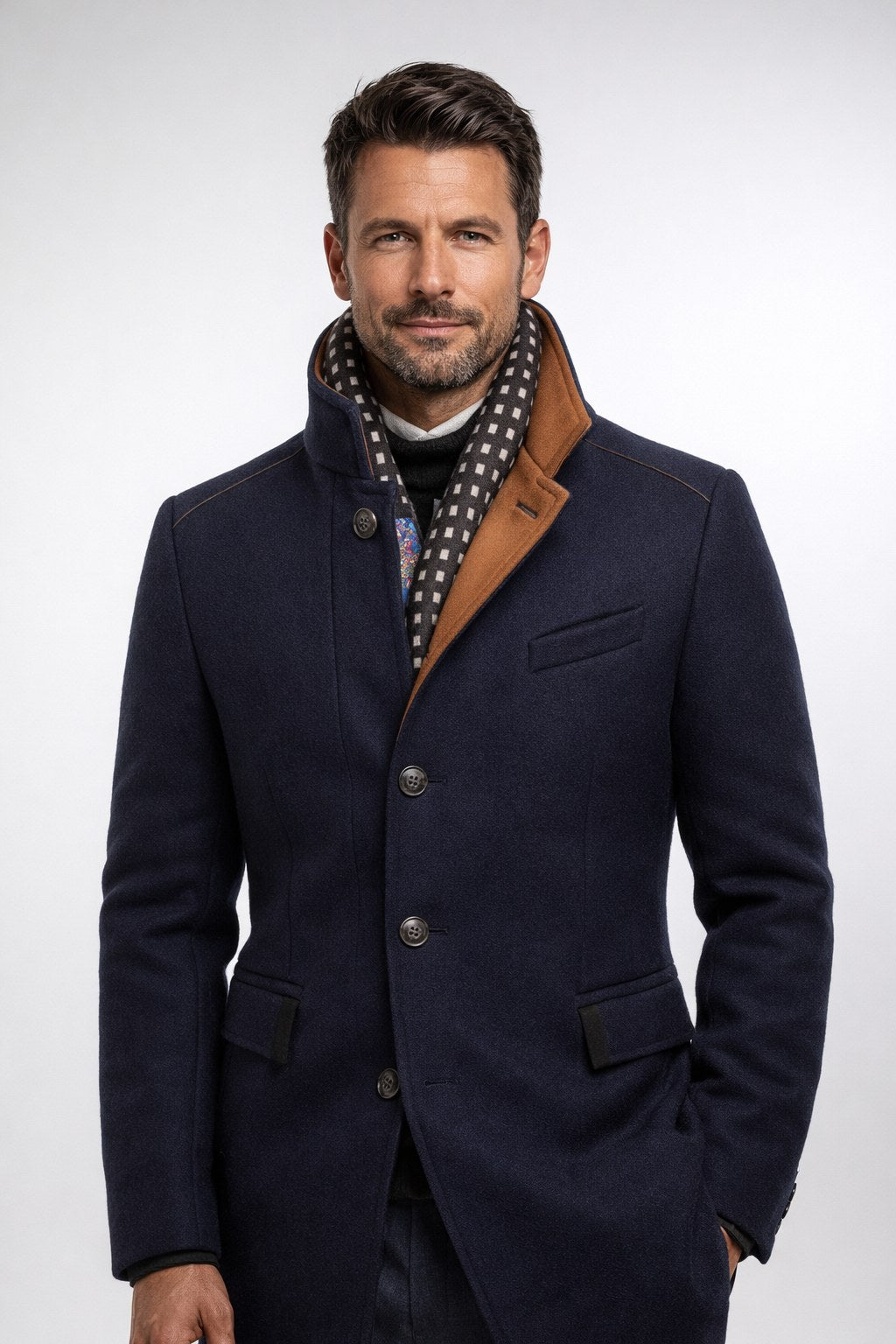Men's Wool Blend Winter Overcoat with Stand Collar 13
