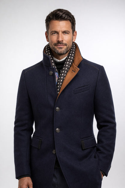 Men's Wool Blend Winter Overcoat with Stand Collar 13