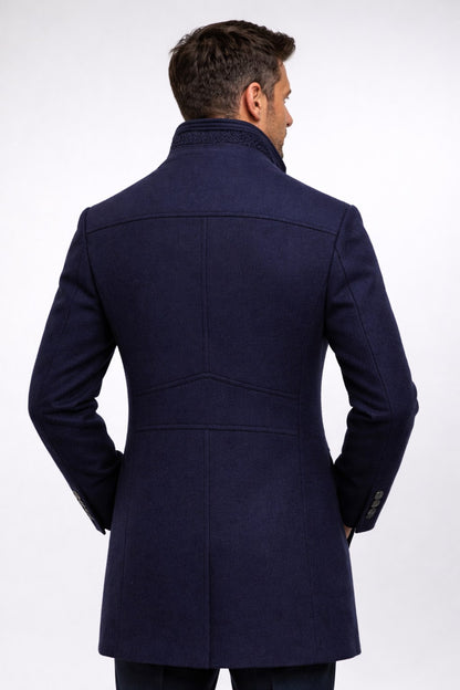 Men's Wool Blend Winter Overcoat with Stand Collar 14