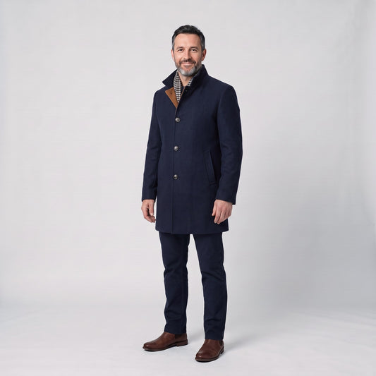 Warm Wool Blend Winter Overcoat with Stand Collar