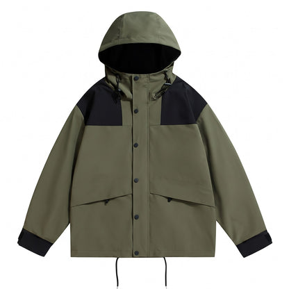 Men's Waterproof Hooded Rain Jacket, Contrast Shoulders 1