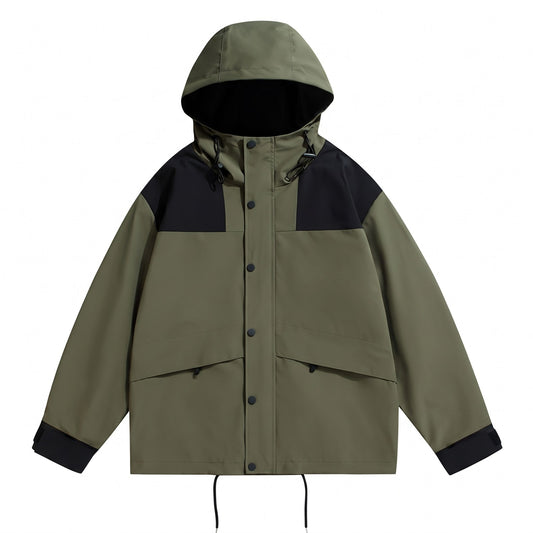 Men's Waterproof Hooded Rain Jacket, Contrast Shoulders 1