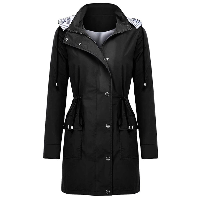 Long Coat for Women, Waterproof Hooded Rain Jacket 2