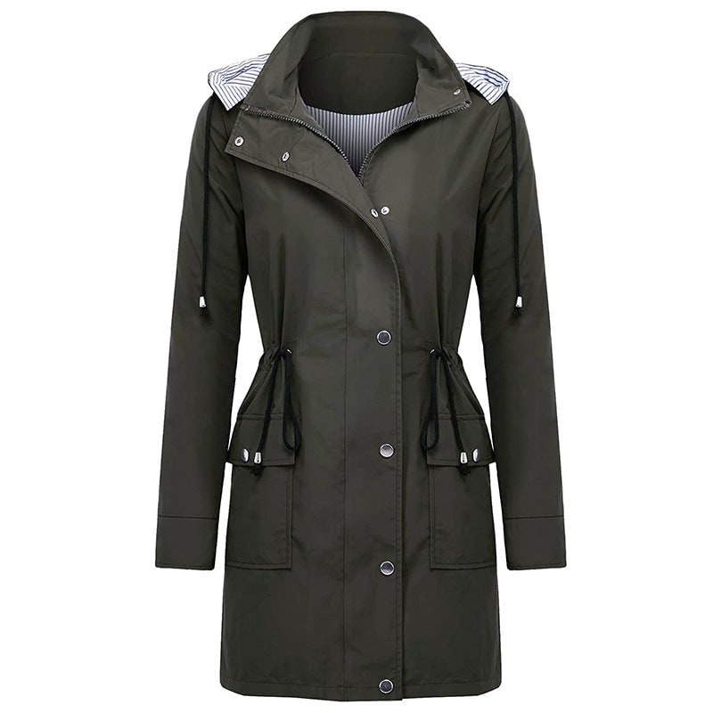 Long Coat for Women, Waterproof Hooded Rain Jacket 3