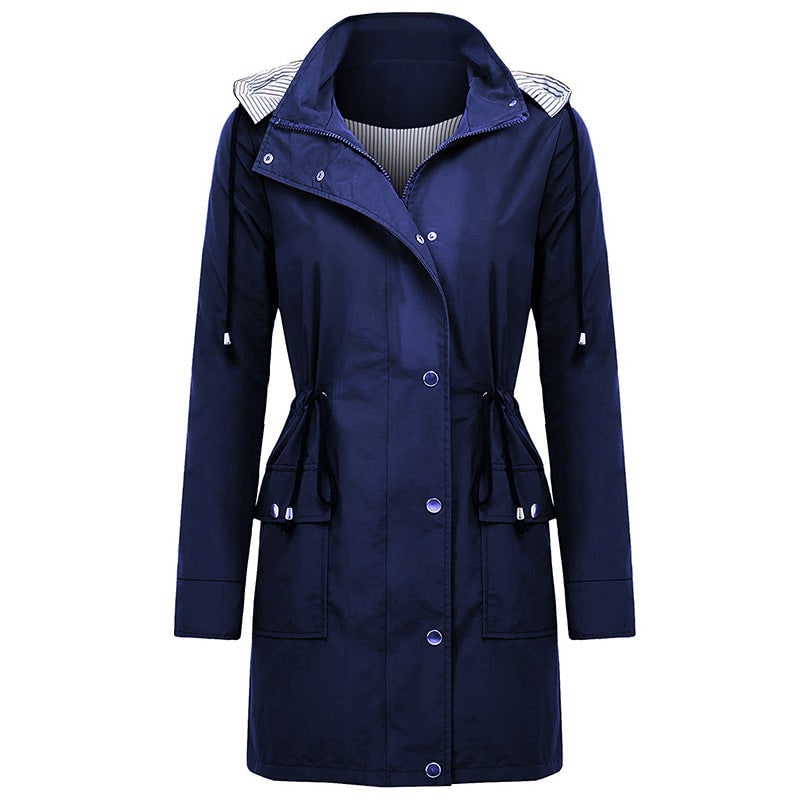 Long Coat for Women, Waterproof Hooded Rain Jacket 4