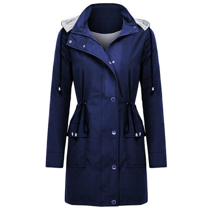 Long Coat for Women, Waterproof Hooded Rain Jacket 4