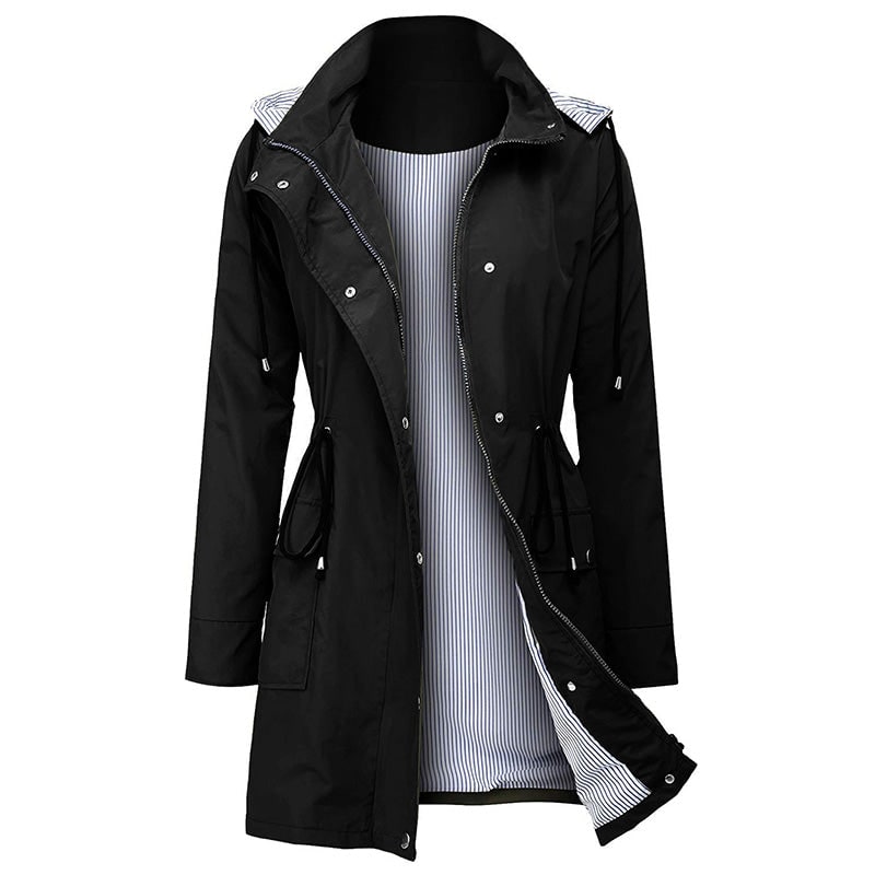 Long Coat for Women, Waterproof Hooded Rain Jacket 5
