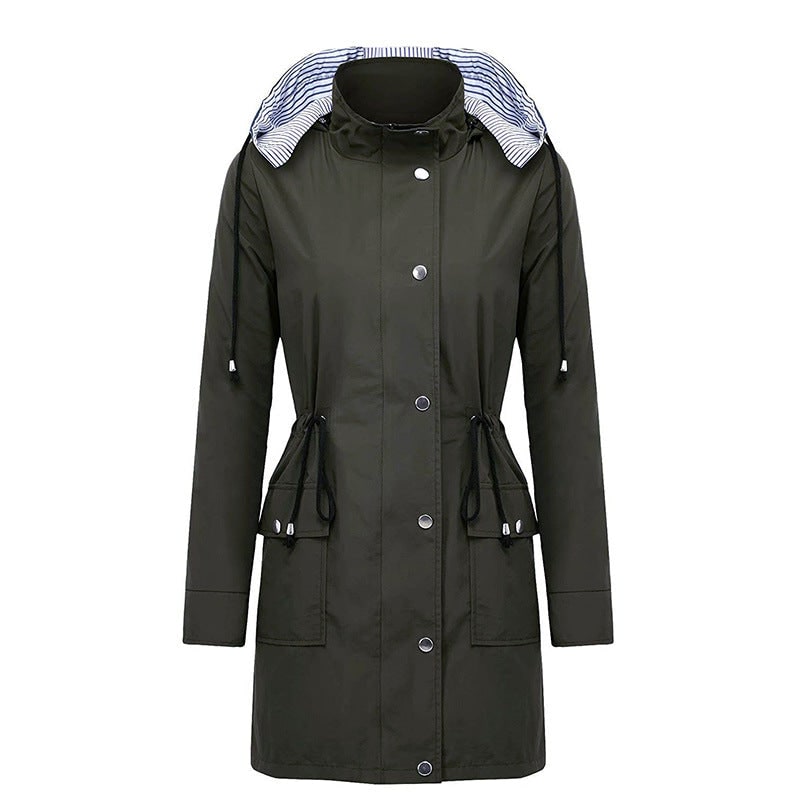 Long Coat for Women, Waterproof Hooded Rain Jacket 8