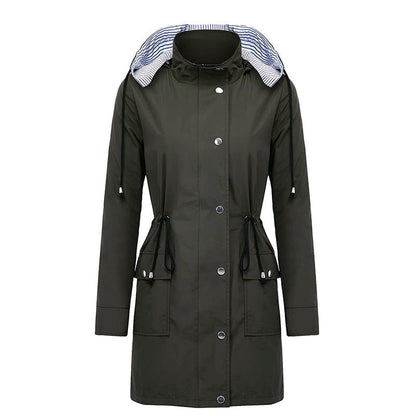 Long Coat for Women, Waterproof Hooded Rain Jacket 8