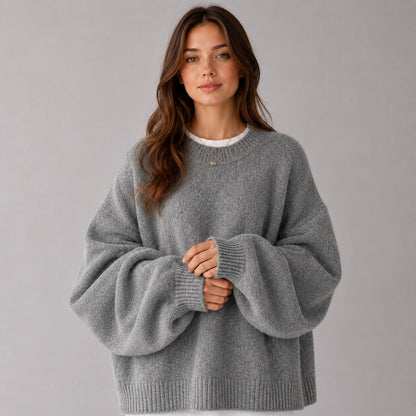 Women Jumper Round Neck Knit with Drop Shoulders and Splits 3