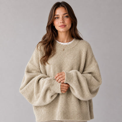 Women Jumper Round Neck Knit with Drop Shoulders and Splits 5