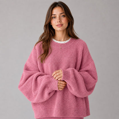 Women Jumper Round Neck Knit with Drop Shoulders and Splits 6