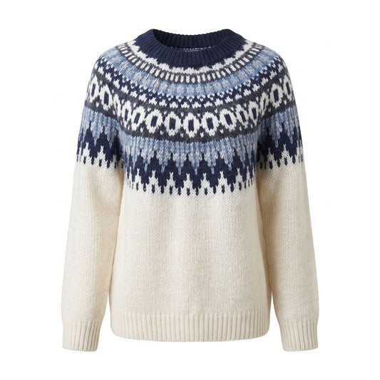 Women's Fair Isle Jumper with Patterned Yoke, Knit Pullover 1