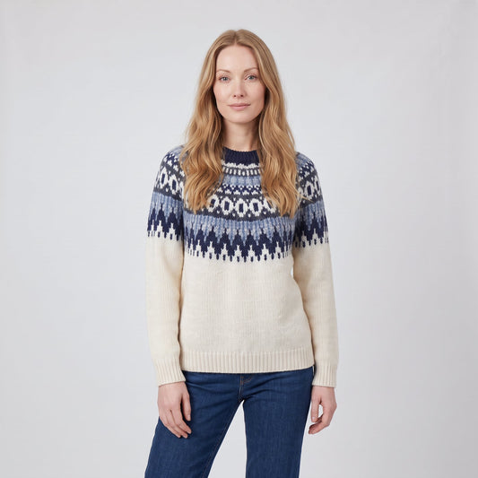 Women's Jumper Fair Isle Knit Pullover with Patterned Yoke