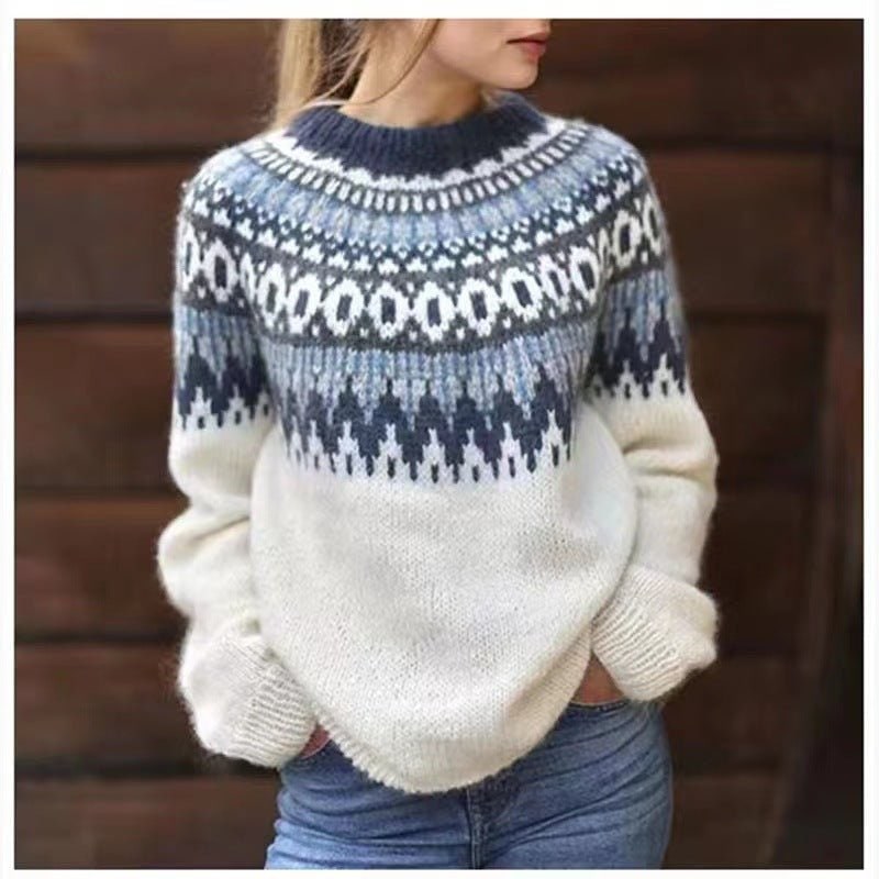 Women's Fair Isle Jumper with Patterned Yoke, Knit Pullover 2