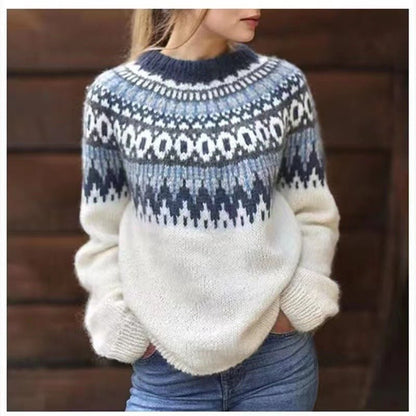 Women's Fair Isle Jumper with Patterned Yoke, Knit Pullover 2