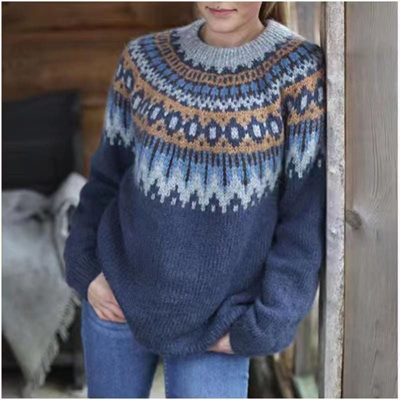 Women's Fair Isle Jumper with Patterned Yoke, Knit Pullover 4