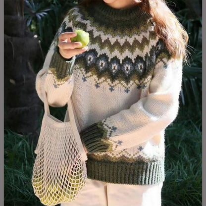 Women's Fair Isle Jumper with Patterned Yoke, Knit Pullover 6