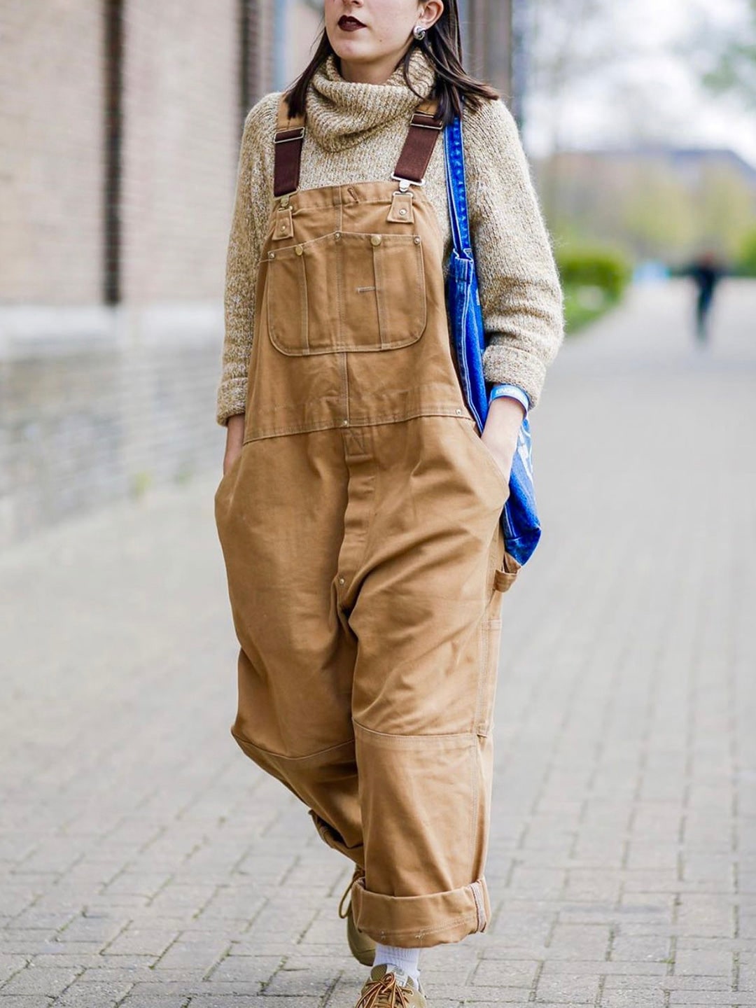 Women's Canvas Bib Overalls, Relaxed Fit Dungarees with Multiple Pockets 4