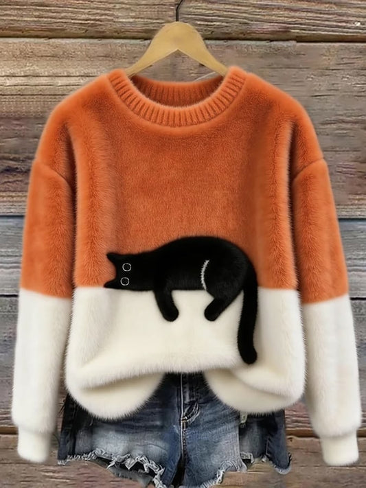Women's Cat Print Jumper, Casual Relaxed Fit 1