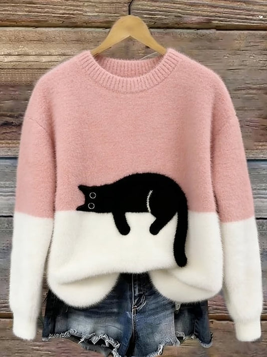 Women's Cat Print Jumper, Casual Relaxed Fit 2