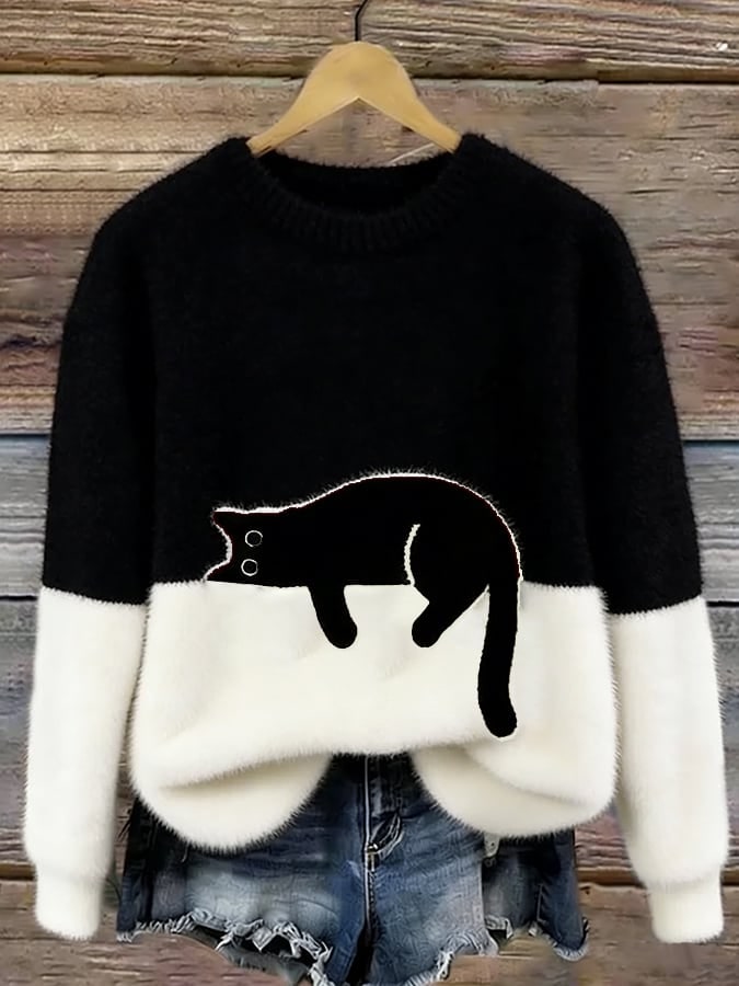 Women's Cat Print Jumper, Casual Relaxed Fit 3