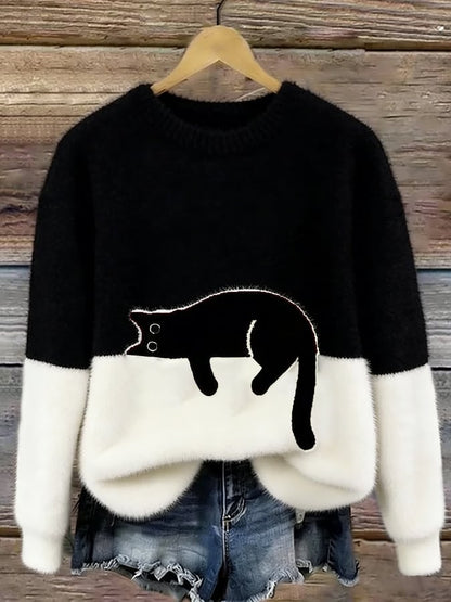 Women's Cat Print Jumper, Casual Relaxed Fit 3