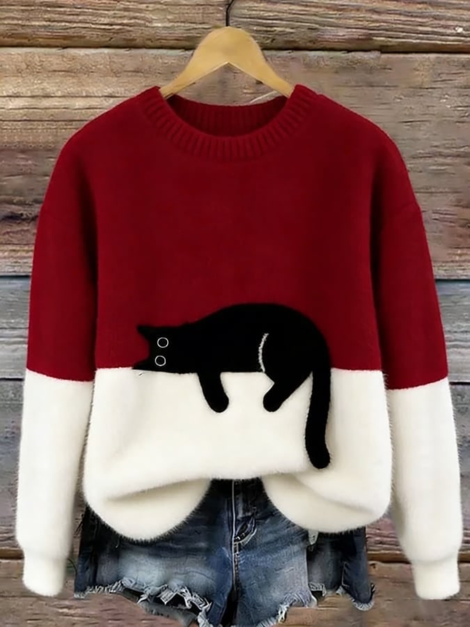 Women's Cat Print Jumper, Casual Relaxed Fit 4