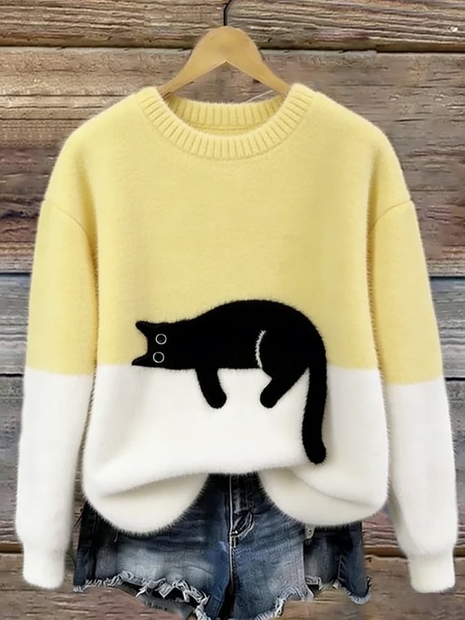 Women's Cat Print Jumper, Casual Relaxed Fit 5