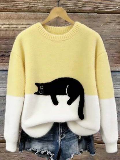Women's Cat Print Jumper, Casual Relaxed Fit 5