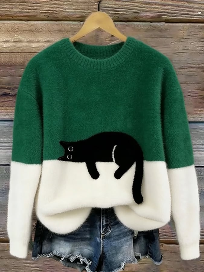 Women's Cat Print Jumper, Casual Relaxed Fit 6