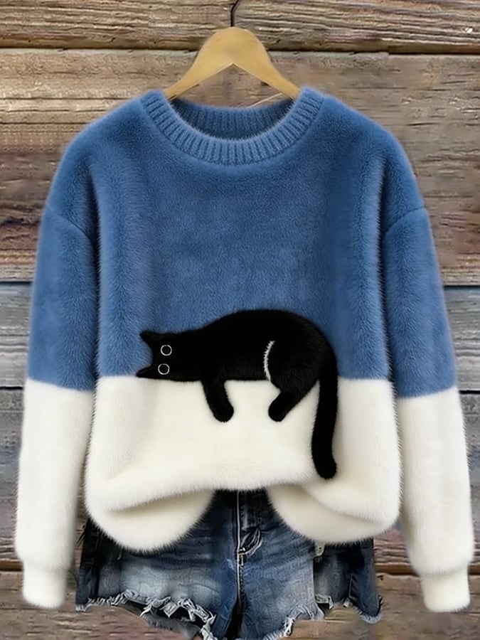 Women's Cat Print Jumper, Casual Relaxed Fit 7