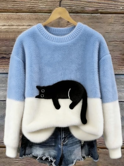 Women's Cat Print Jumper, Casual Relaxed Fit 8