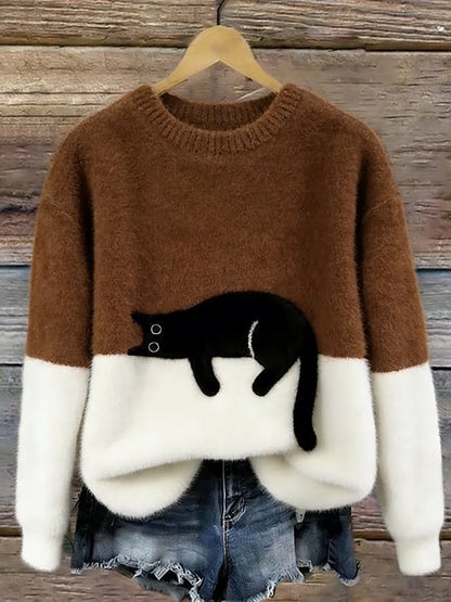 Women's Cat Print Jumper, Casual Relaxed Fit 9