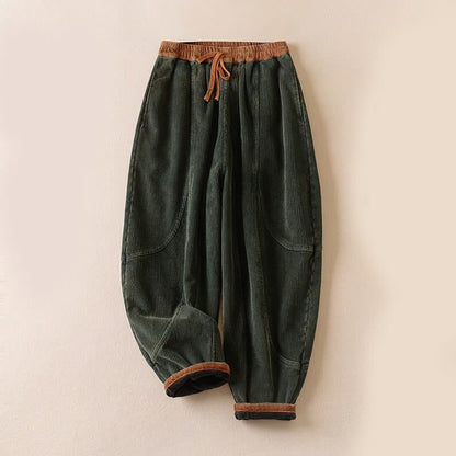 Women's Corduroy Harem Trousers with Fleece Lining & Drawstring 2