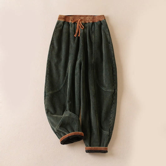 Women's Corduroy Harem Trousers with Fleece Lining & Drawstring 2