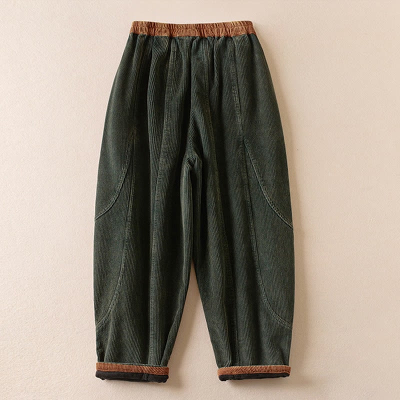 Women's Corduroy Harem Trousers with Fleece Lining & Drawstring 3