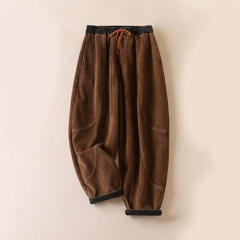 Women's Corduroy Harem Trousers with Fleece Lining & Drawstring 6