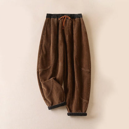 Women's Corduroy Harem Trousers with Fleece Lining & Drawstring 6