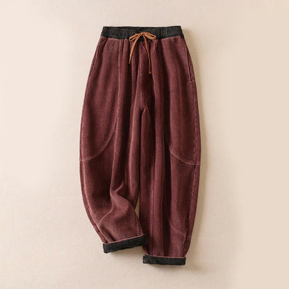 Women's Corduroy Harem Trousers with Fleece Lining & Drawstring 9