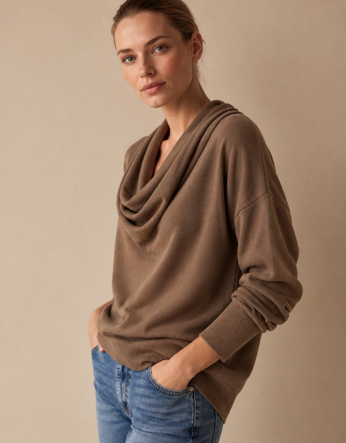 Women's Cowl Neck Knit Pullover Sweater, Long Sleeve 1