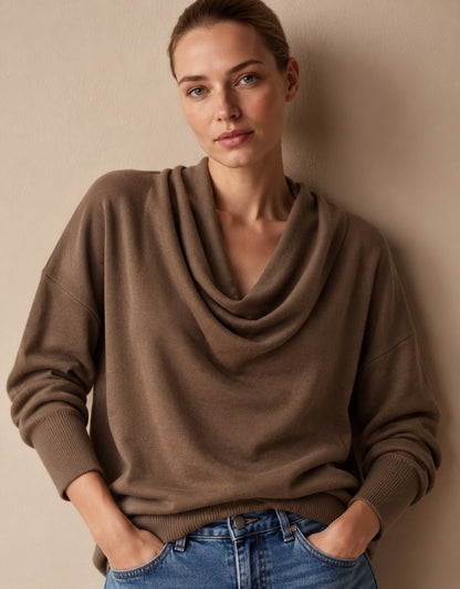 Women's Cowl Neck Knit Pullover Sweater, Long Sleeve 2